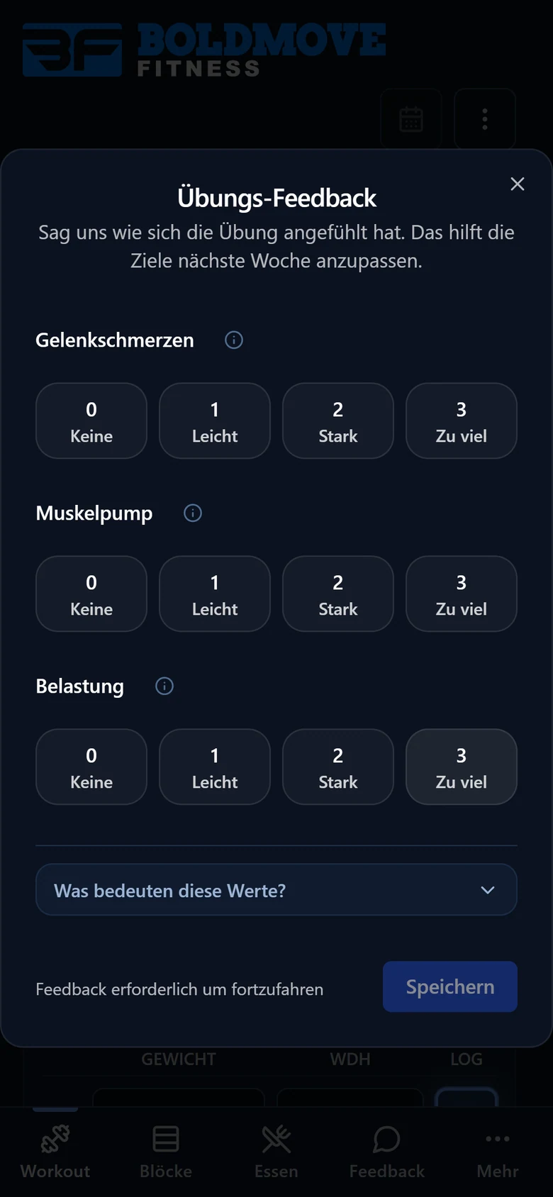 Übungsfeedback in der App
