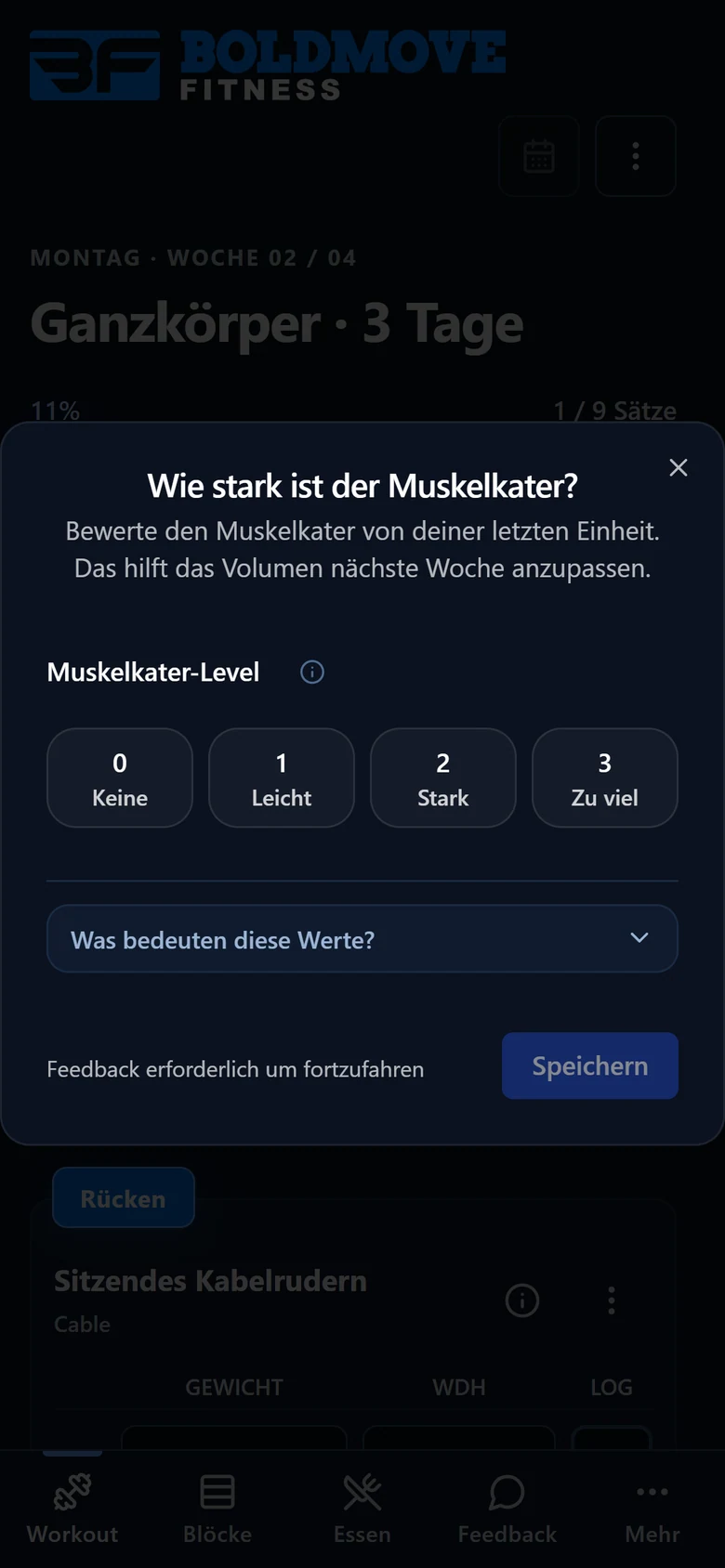 Muskelkater für eine Muskelgruppe angeben